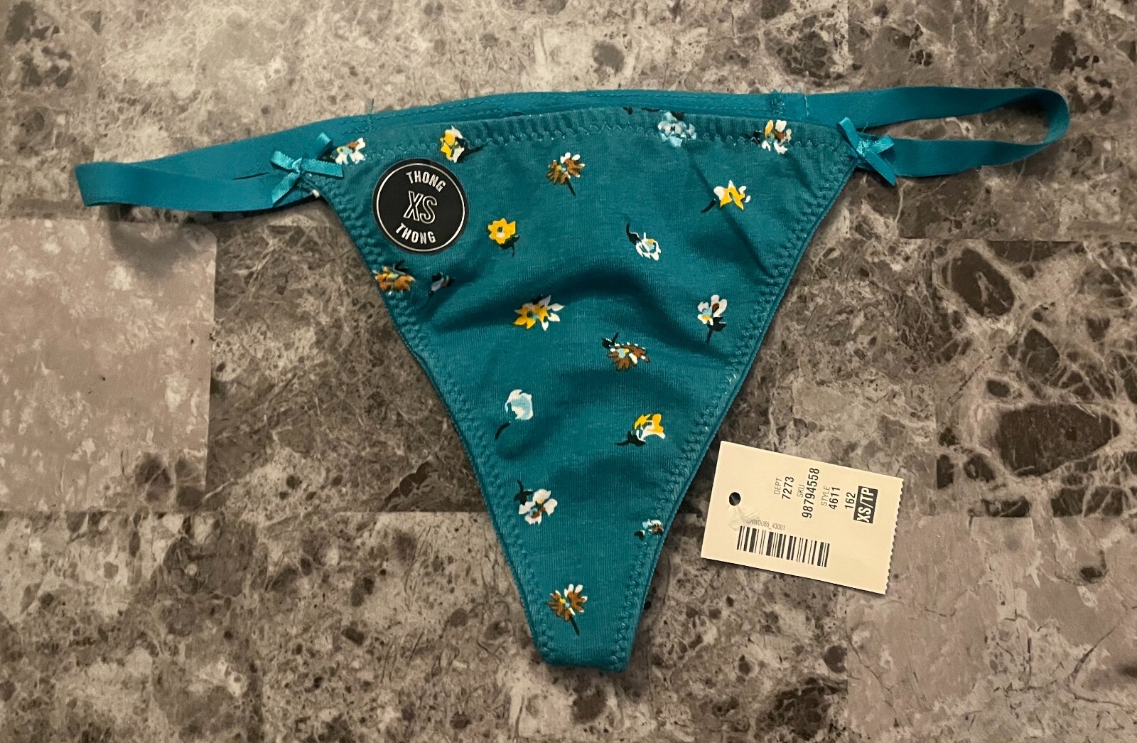 NWT AEROPOSTALE AERO LIVE LOVE DREAM XS TEAL FLORAL LACE RARE V STRING PANTIES