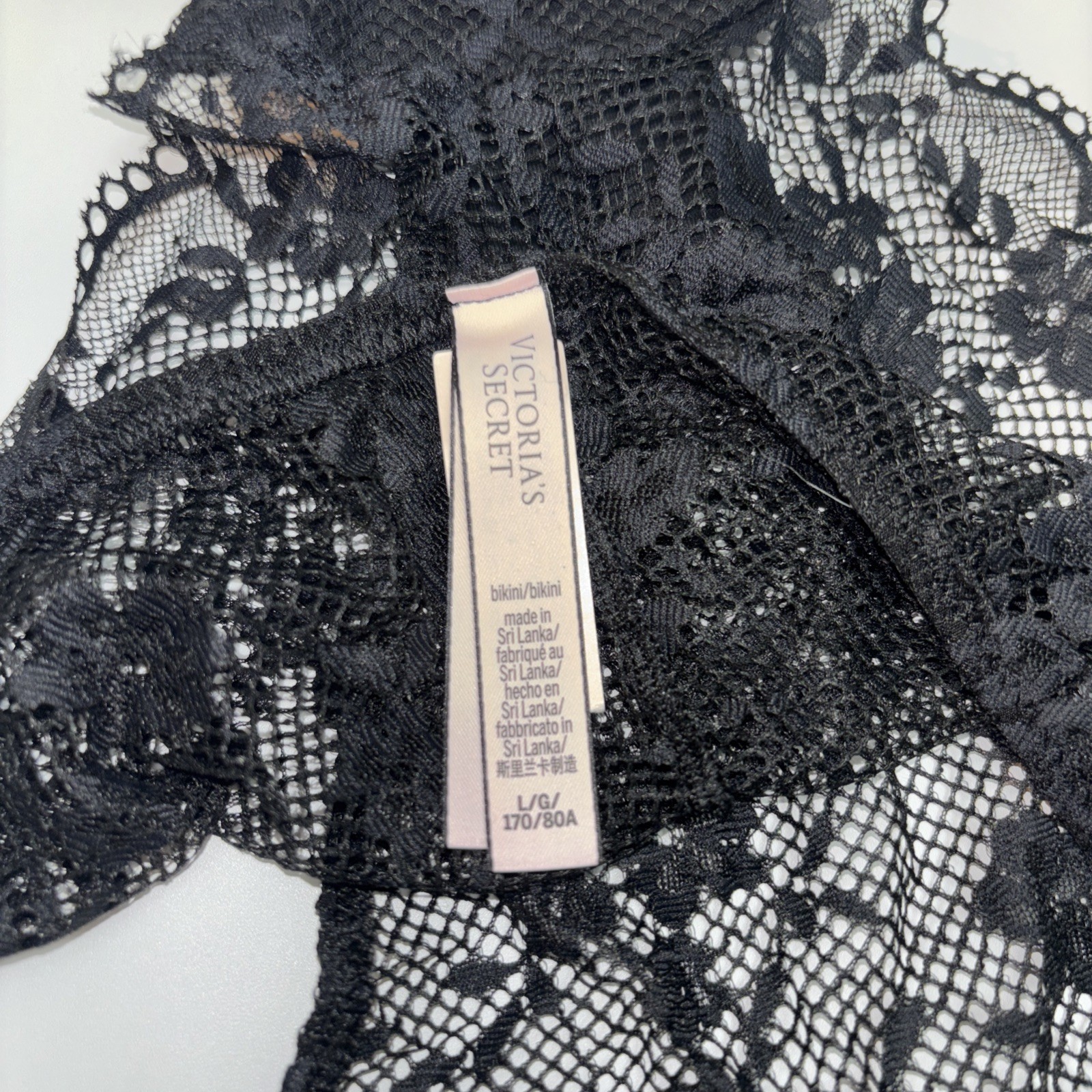 VICTORIA’S SECRET Adjustable Waist String Bikini Panty VS Black Fishnet Lace L