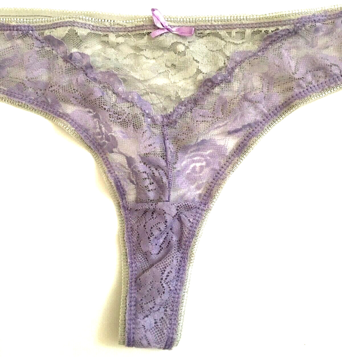 Womens Sexy Purple Gray Floral Lace Thong 3X-4X Silver Metallic Accents Soft NWT