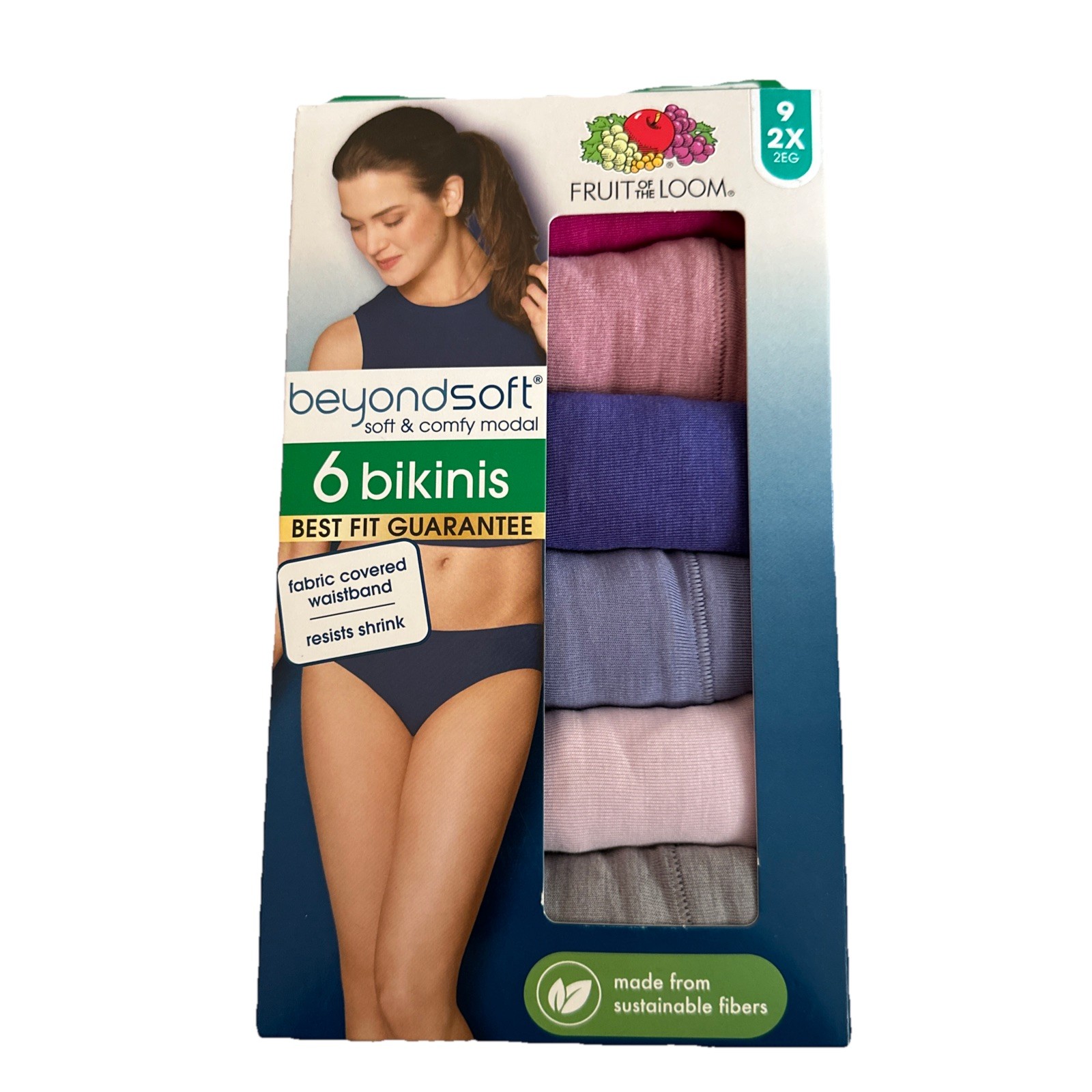 New Women’s Fruit Of The Loom Beyond Soft 6-pack Bikinis Size 9-XXL Multicolor