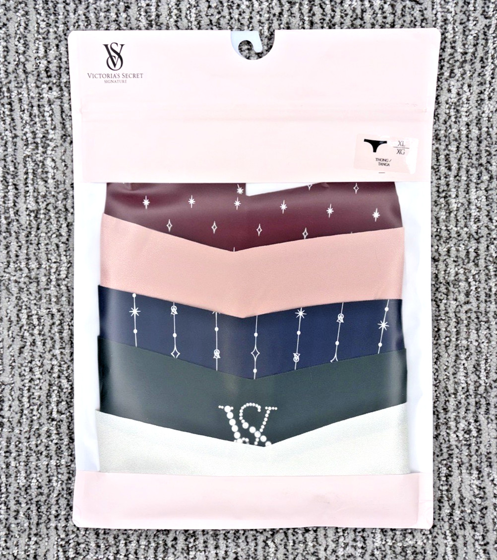 Victoria’s Secret NEW XL No Show Shine Thong Panties 5 Pack Multi Logo Sexy