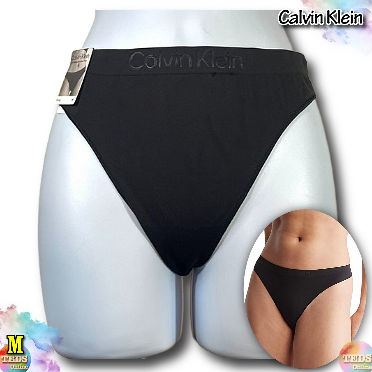 NWT Calvin Klein Women’s M Bonded Flex Thong Underwear QD3958 Black