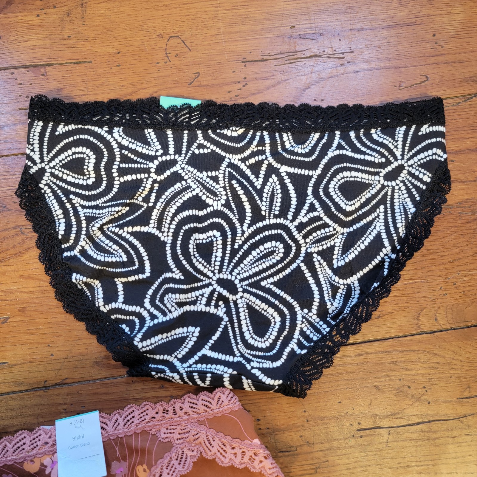 (3) Auden Womens Small (4-6) Cotton Bikini Underwear Target Black Brown Lace S