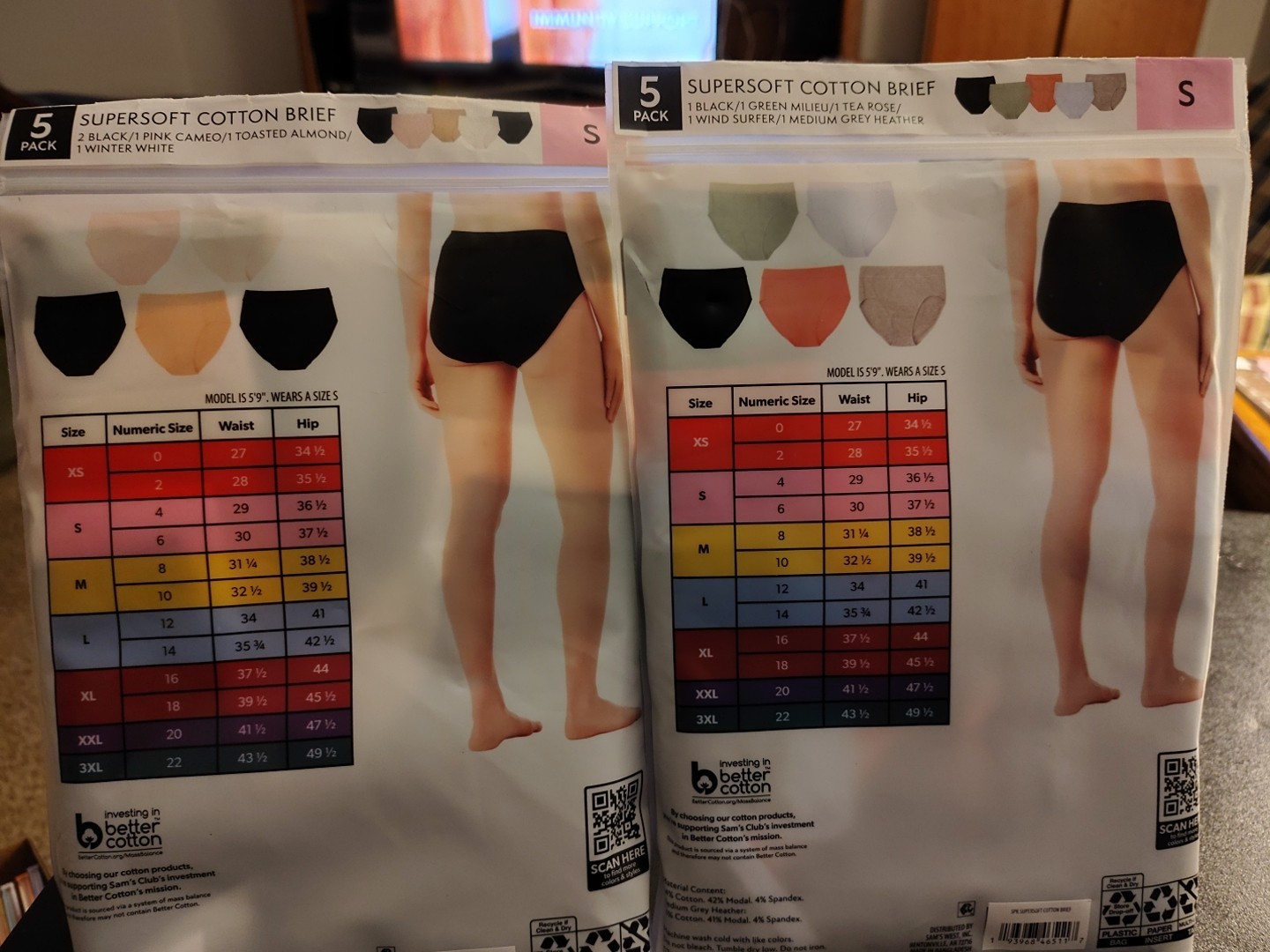 Lot of 2 Member’s Mark Women’s 5-Pack Super-Soft Cotton Brief Small New