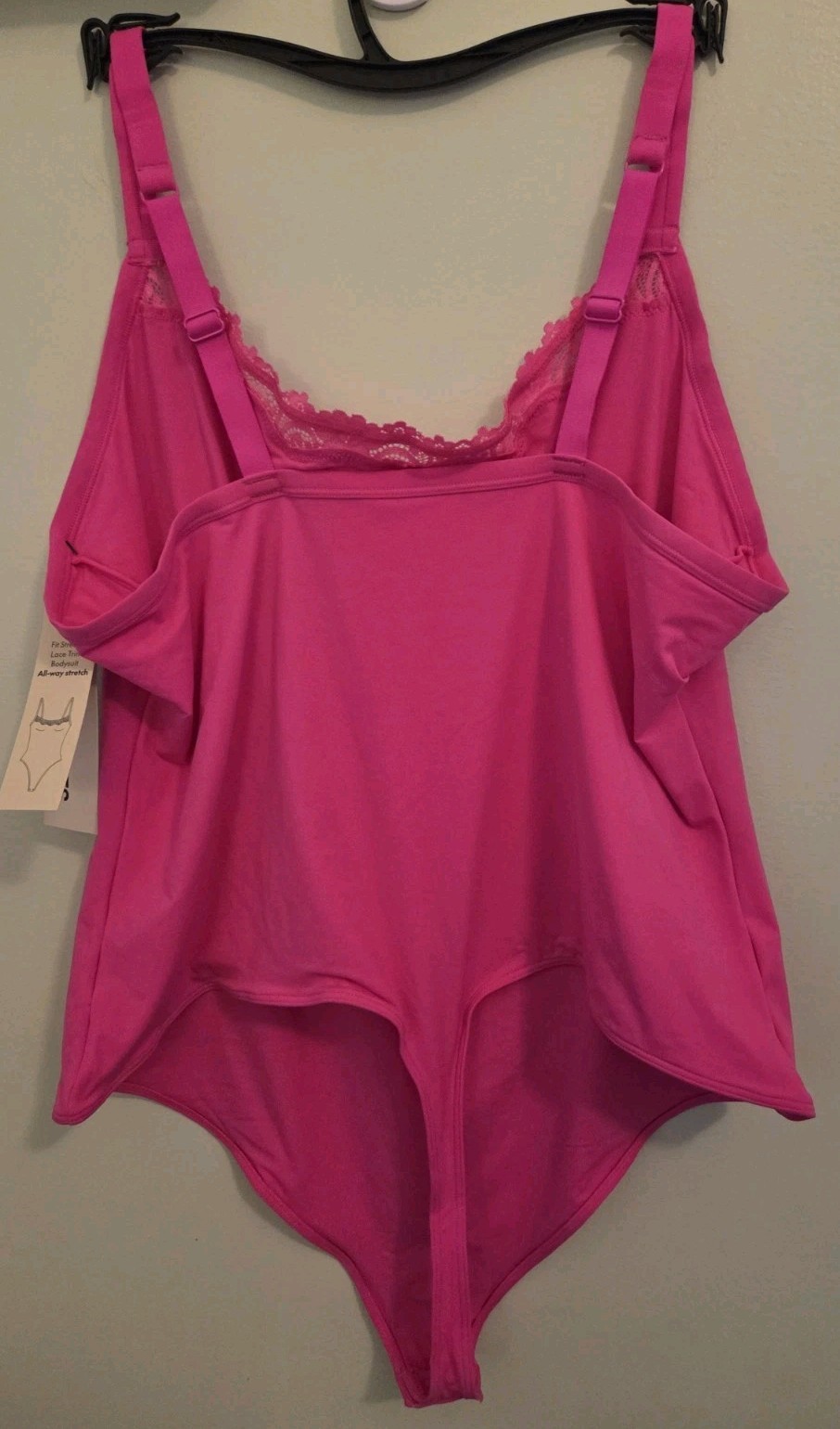 No Boundaries Womens 3XL 22 Stretch Lace Trim Thong Bodysuit ELECTRIC PINK 10726