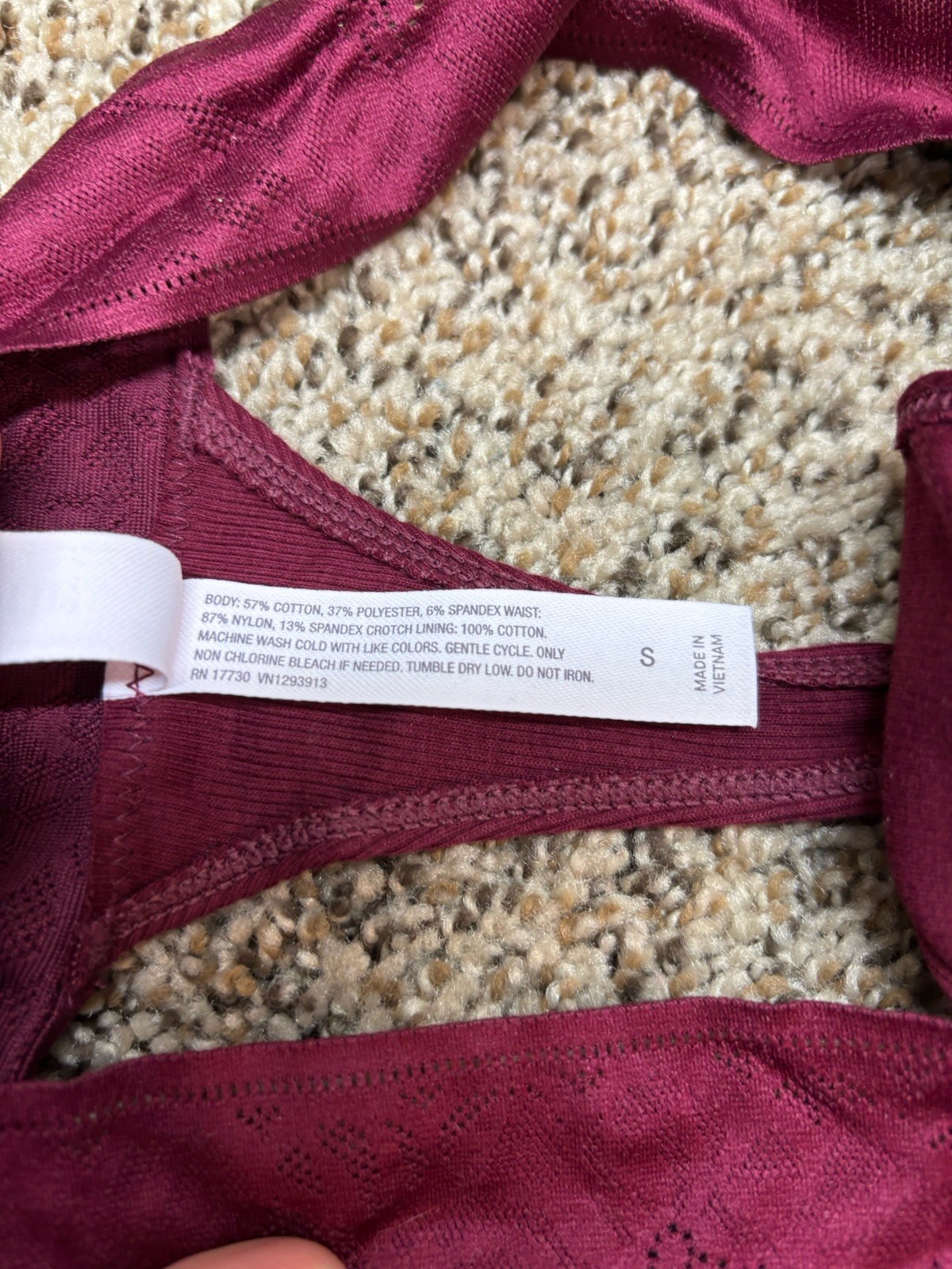 Auden Burgundy Cotton Blend Thong. Size: S (4-6).