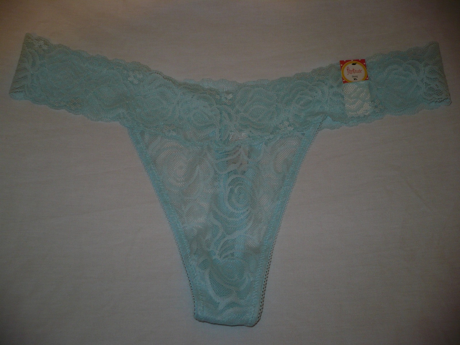 Flirtitude Women’s Thong Panties Size X-Large Blue Glow Lace