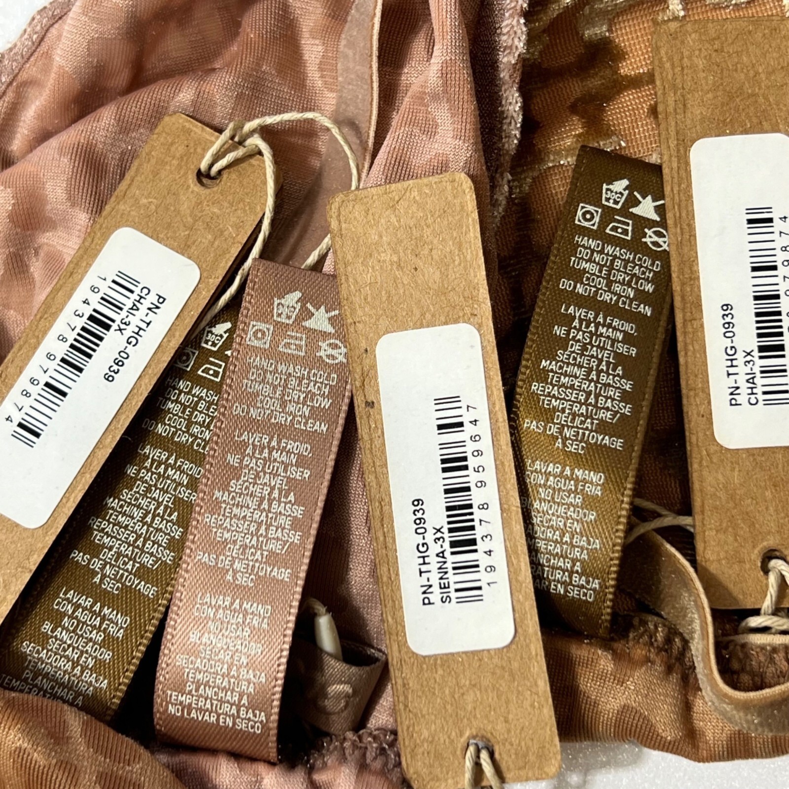 SKIMS Velvet Burnout Logo T-String Thongs Lot of 3 Chai Sienna 3X
