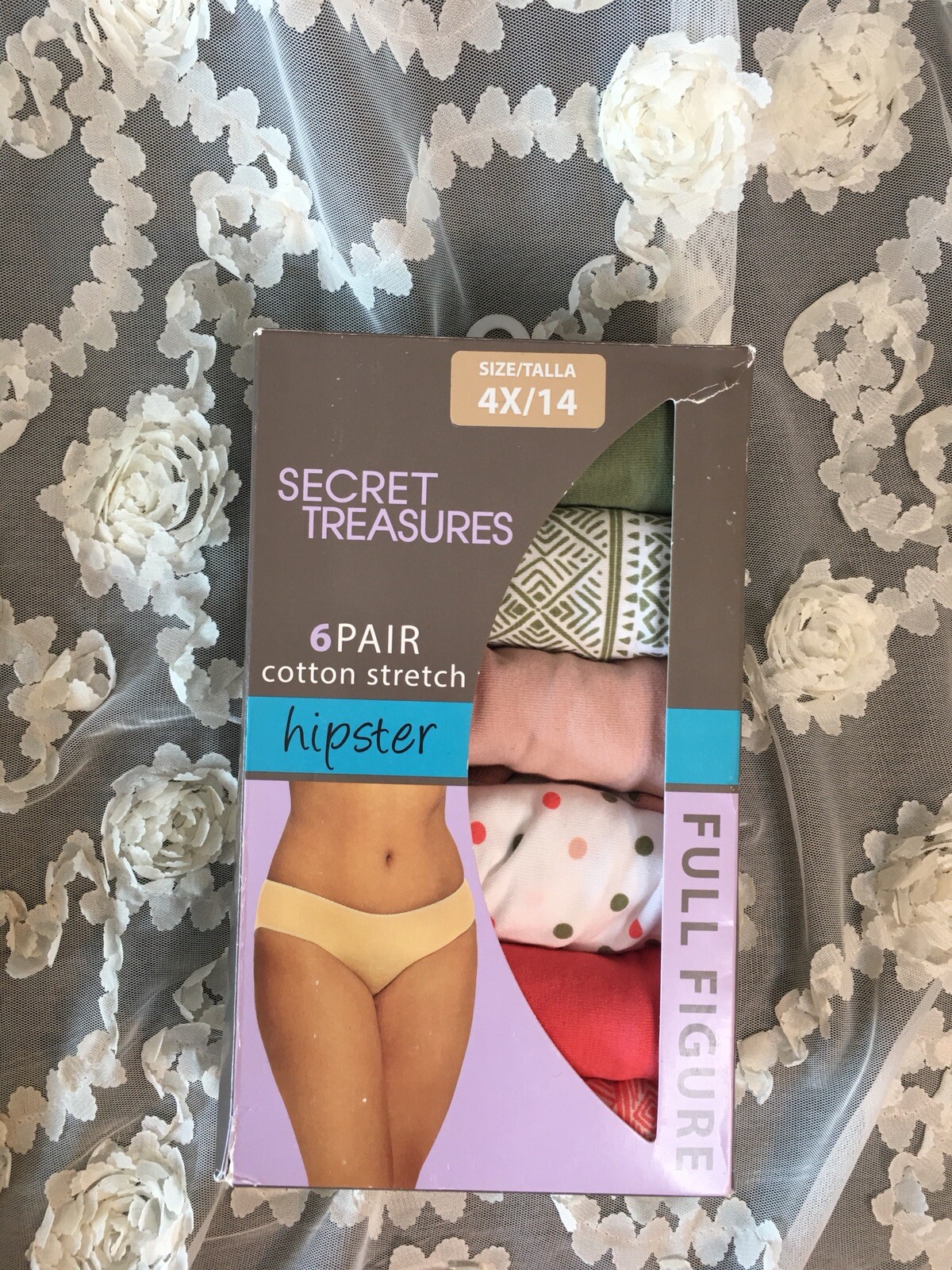Secret Treasures Coton hipster Full Figure 4x/14 Womens 6 Pair 28W-30W NWT print