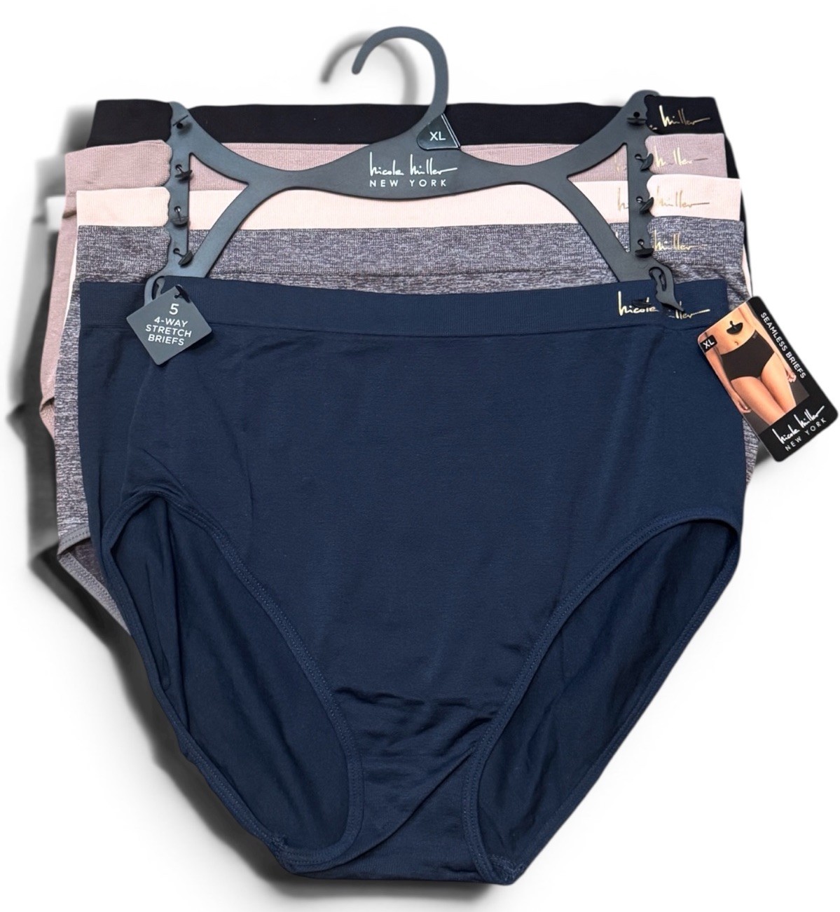 Nicole Miller Size X Large 5-Pack Seamless Briefs Panties 4-Way Stretch NM4651