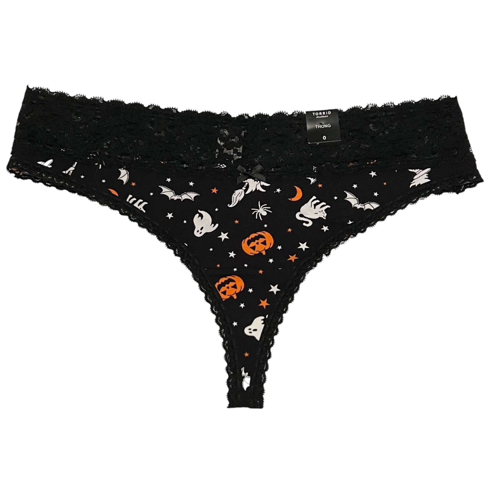 NWT TORRID Thong Pantie 0X-1X-2X-3X-4X Jersey Lace Black Halloween Witches Bats