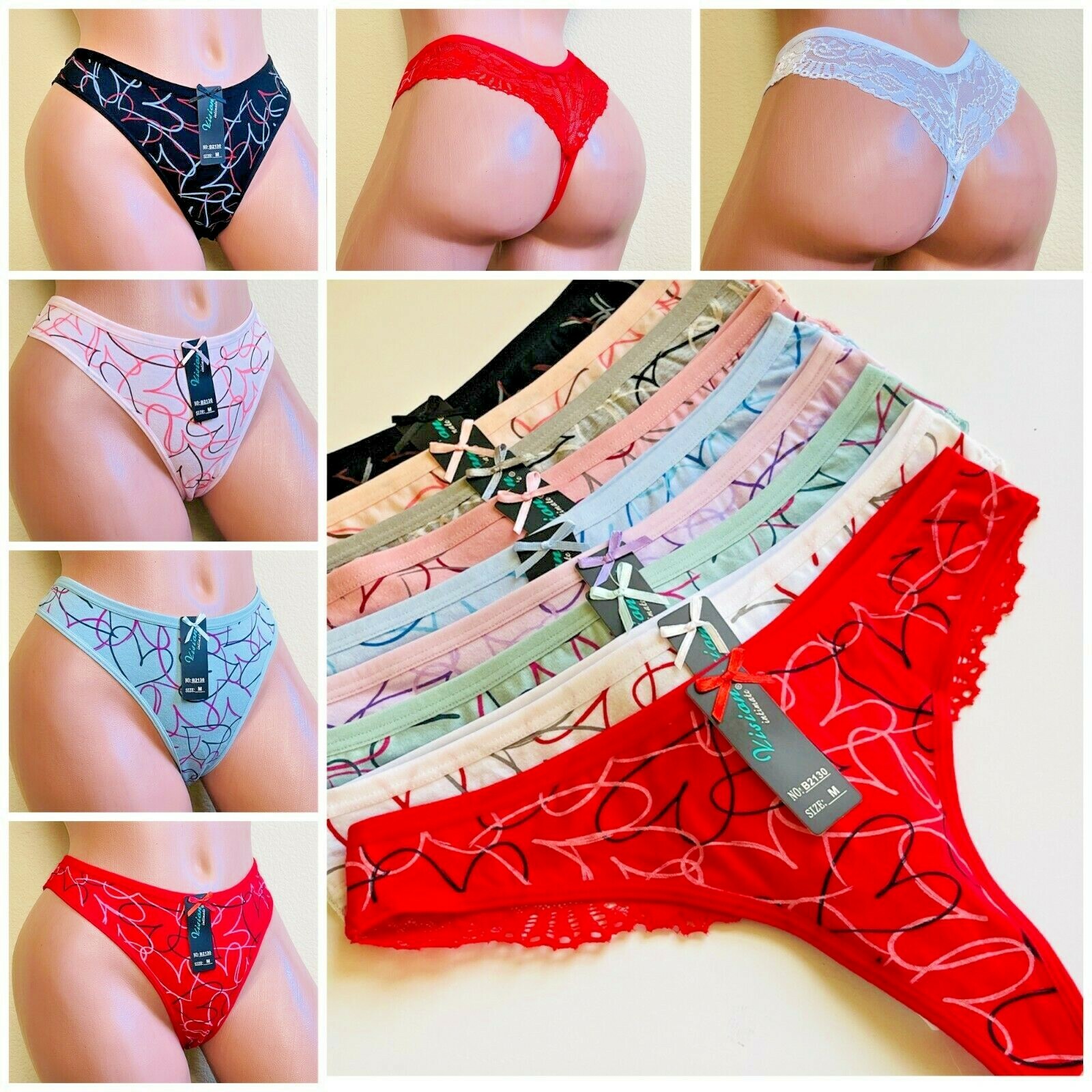 WOMEN THONGS TANGAS LACE SEXY 6-12 Panties Undies 95% COTTON UNDERWEAR 2130 S-XL