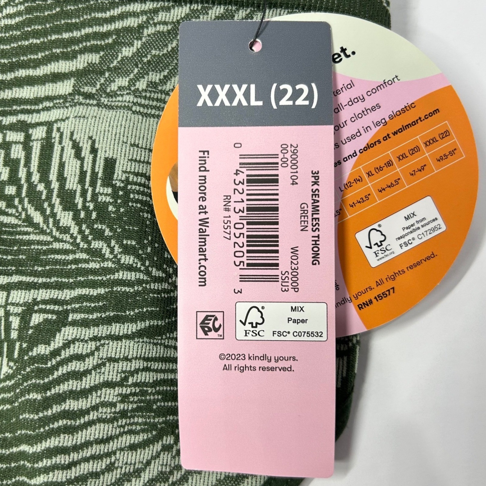 Kindly Yours Sustainable Seamless Thong 3-Pack Green Tropical Stripe 3XL 22 NEW