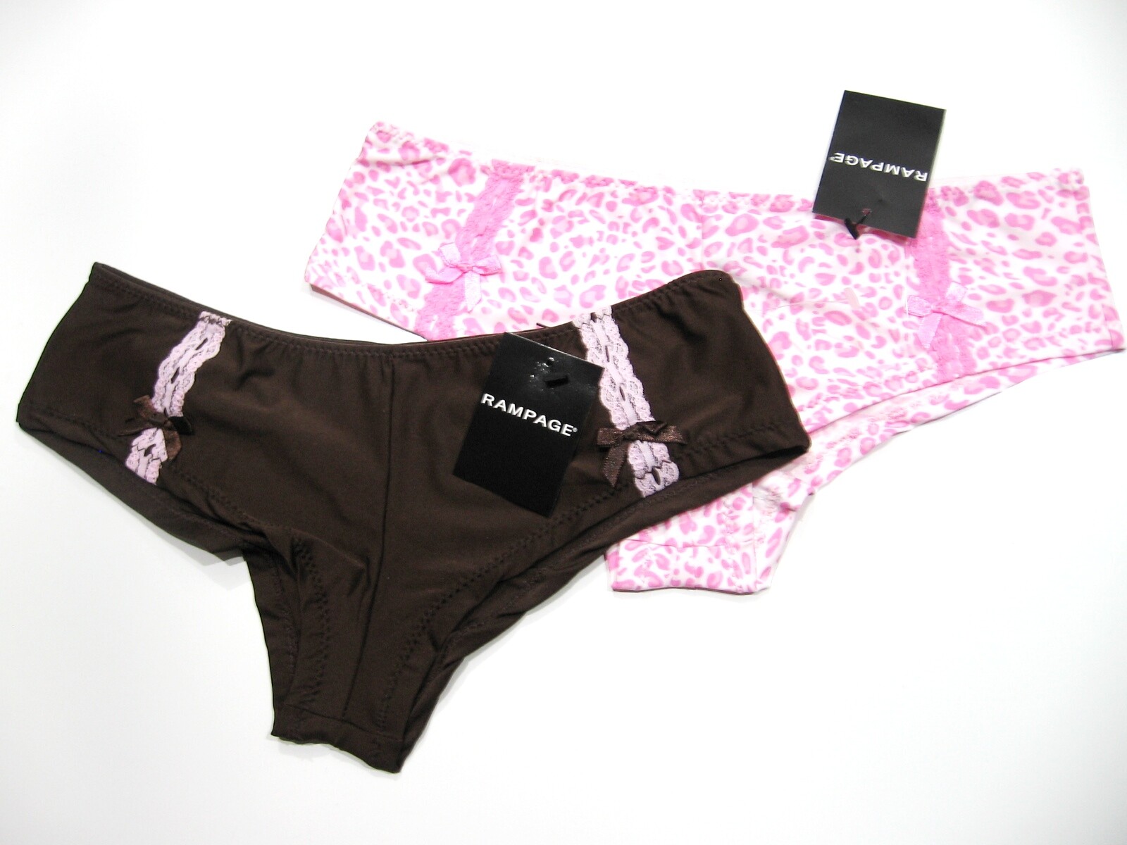 A48 Rampage NEW Women’s Lace Touch Silk Bow Sleek Microfiber Boyshort Pink Choco