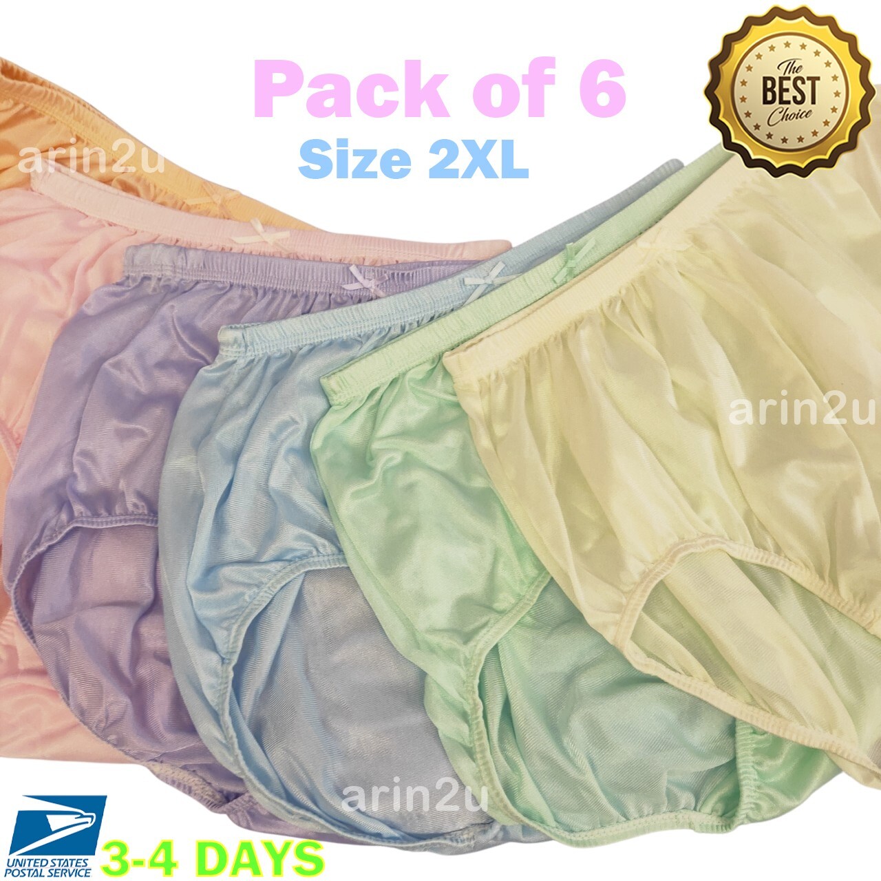 x6 Plus Size 2XL Silky Nylon Underwear Sheer Transparent Panties Briefs Lightwei