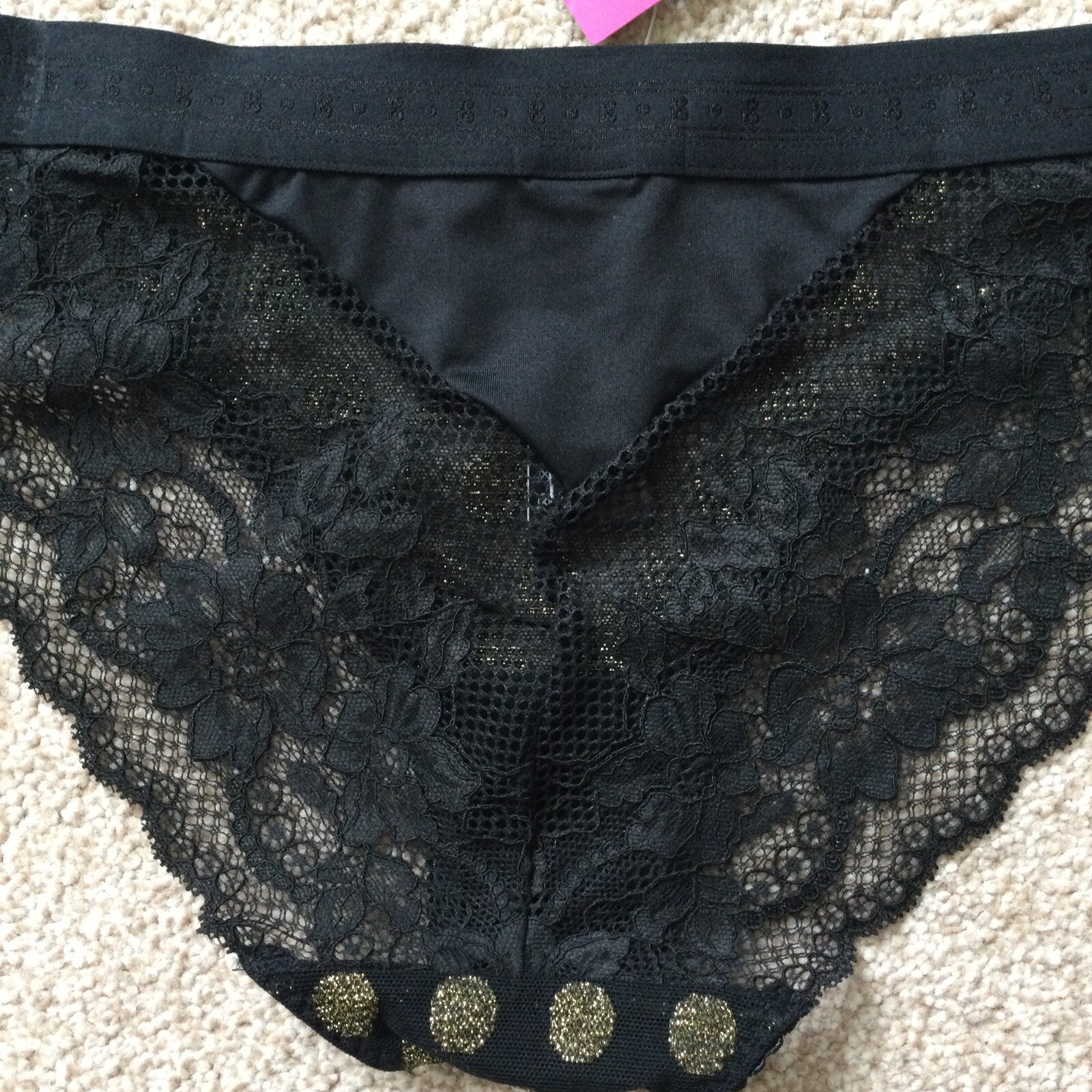 2 x M&S Size 8 – 10 Small Boutique Pretty Bikini Knickers Black Gold Mesh S