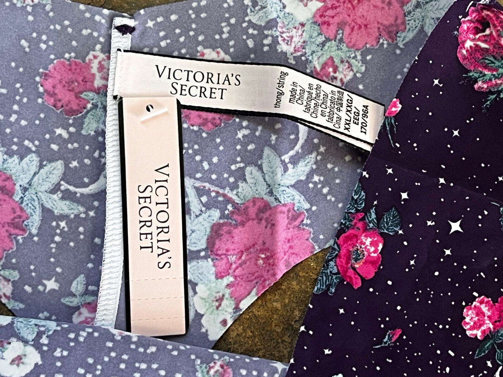 VICTORIA’S SECRET XXL Pink Roses on Purple Cheeky Tanga Panties NWT Discontinued