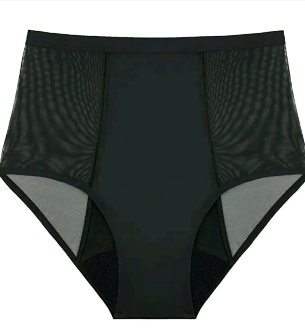 THINX Hi-Waist Heavy Period Underwear with Mesh Panels, Black Size XL