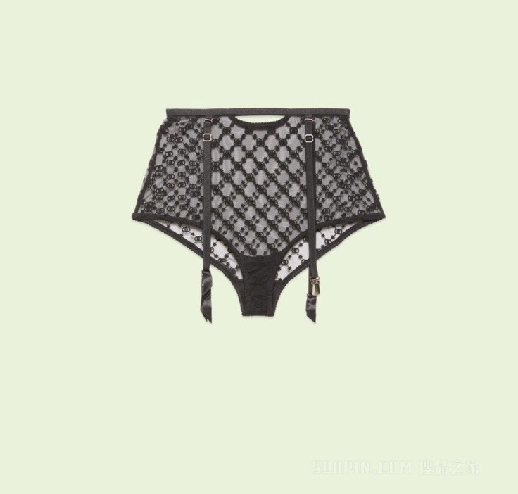 NWT Gucci Black GG Star Tulle Garter Panties -Size XS