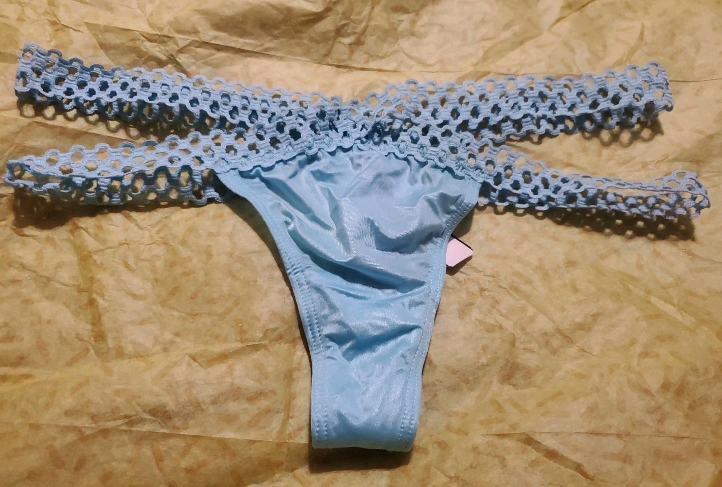 Victoria’s Secret Very Sexy XS XSMALL Light Blue Fisnet Strappy Thong Panty NWT