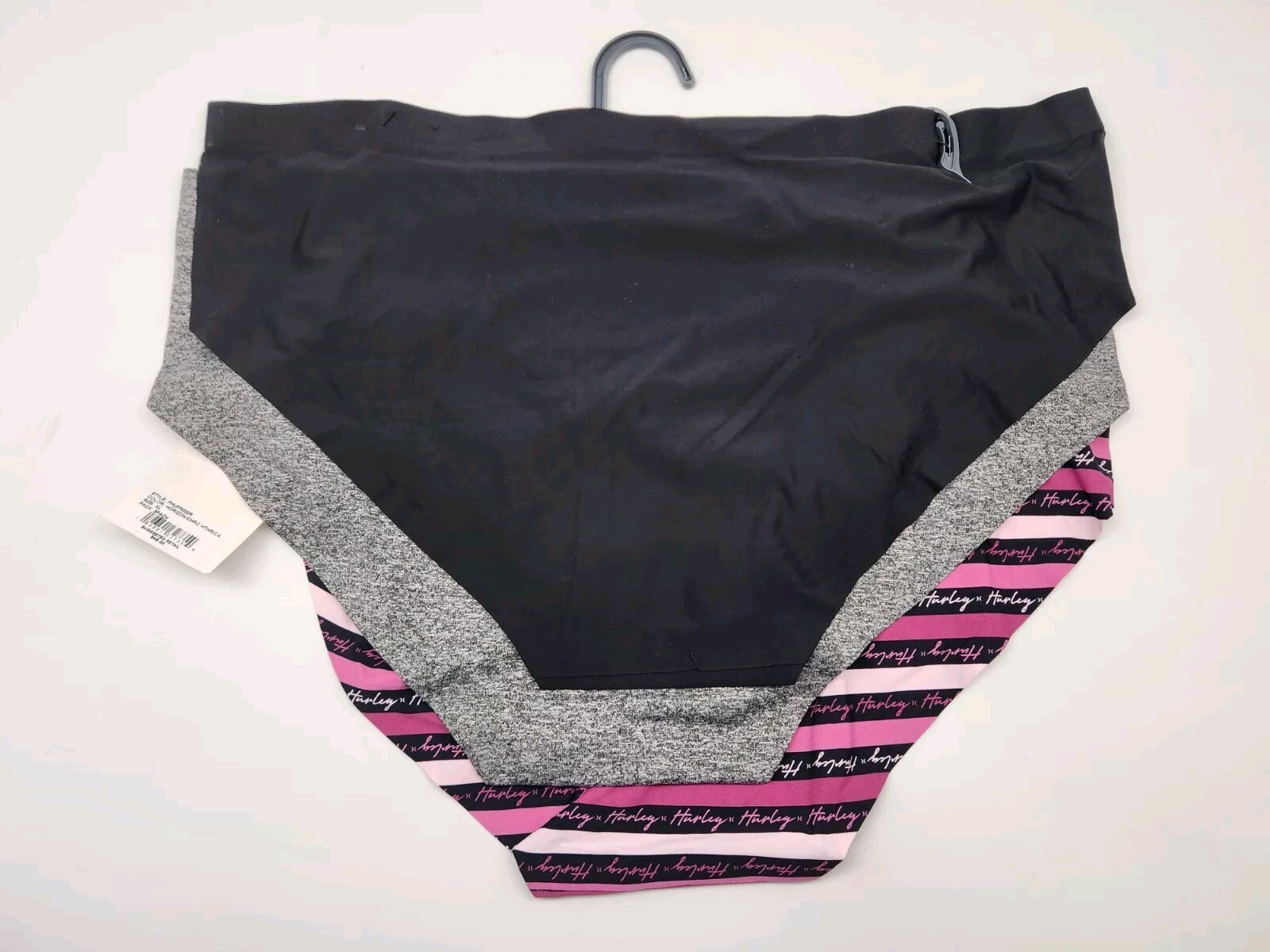 HURLEY 3 Pack Women’s L XL Bonded Finishes Panties Black Gray Pink Stripes
