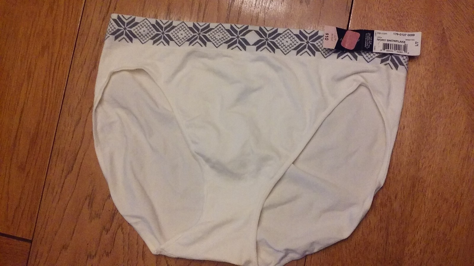 Ambrielle JCP Ivory Panties w/ Gray Snowflake Trim Underwear 7 Hi-Cut Stretchy