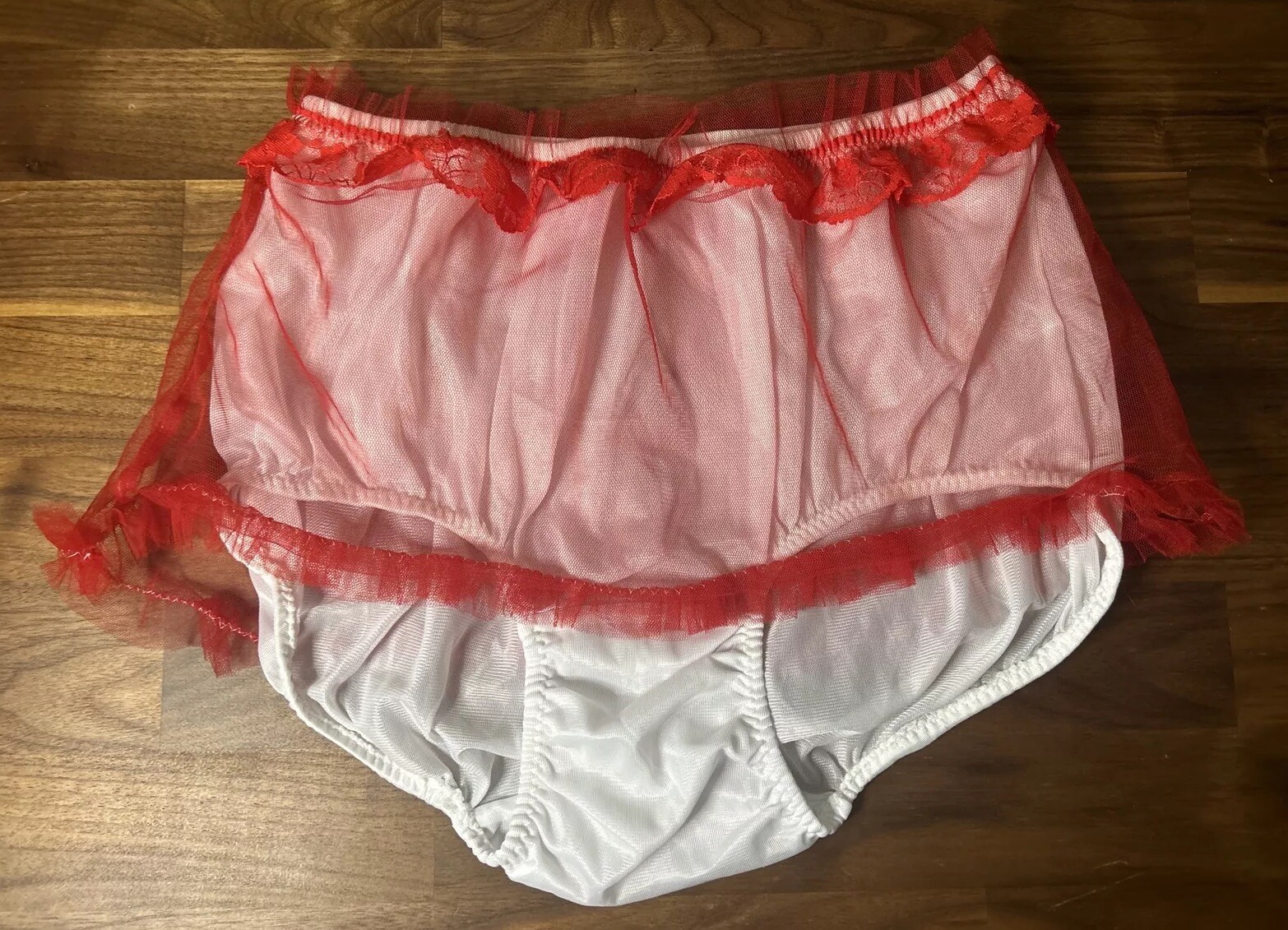Adult sissy high waist frilly Double Nylon Skirted panties briefs 30-38” large