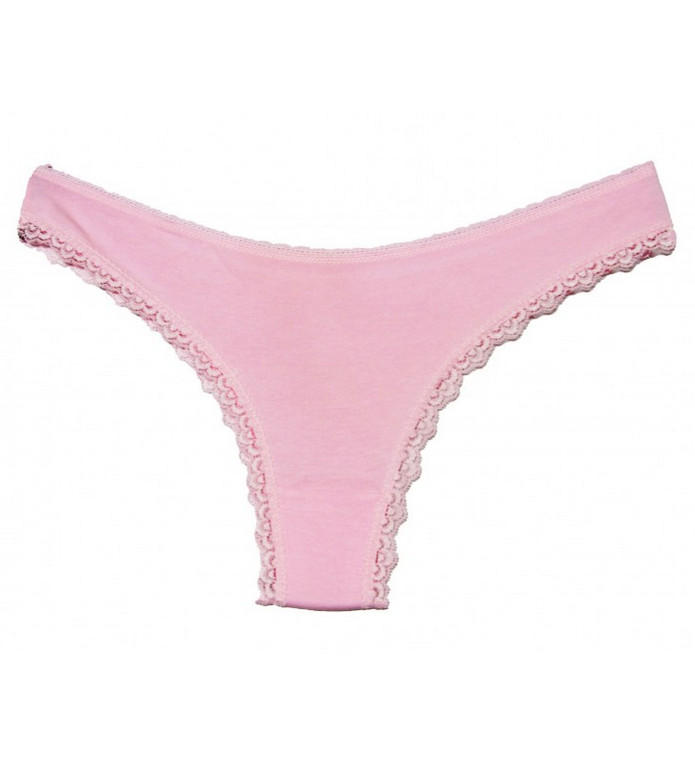 AQUA Intimates Lace Trim Thong Elastic Waistband Pull On , Petal Pink , Small