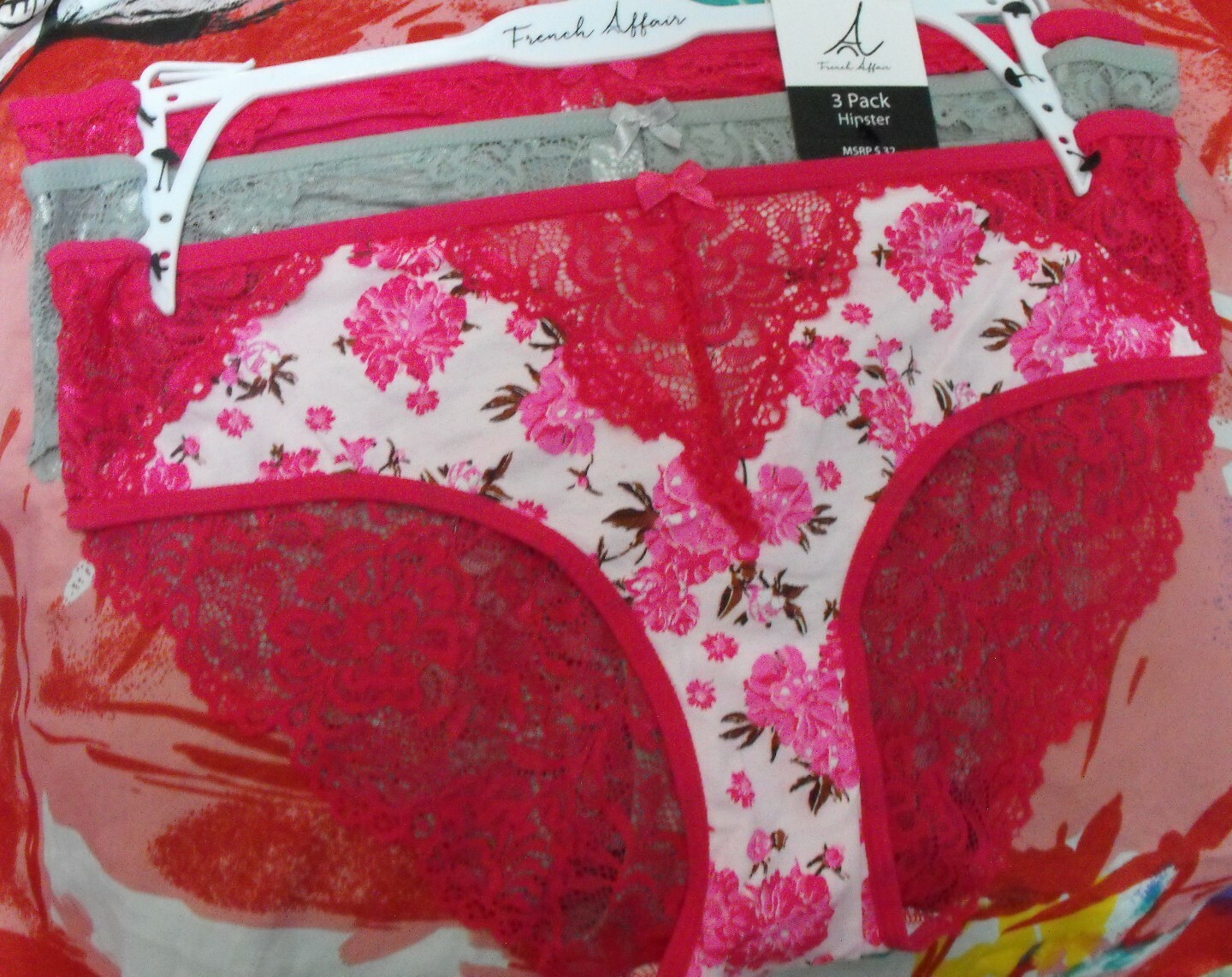 3 NEW FRENCH AFFAIR WG1166X 651 FZC MF LACE TRIM/BACK DETAIL HIPSTER PANTIES 1X