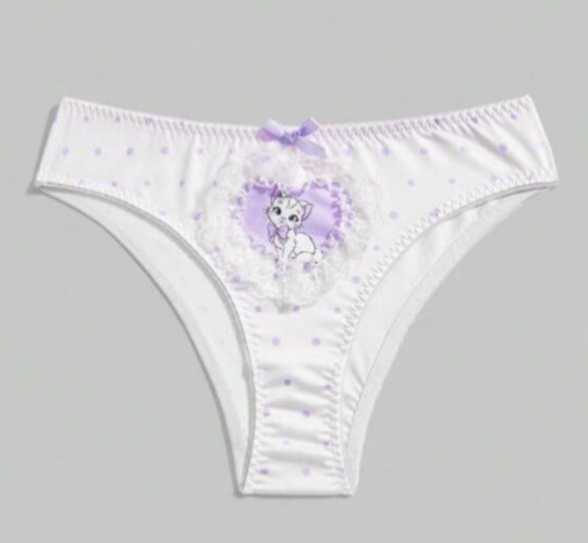 Women’s Kawaii Cartoon Cat White Polka Dot Heart Sissy Lace Bikini Brief Panty L