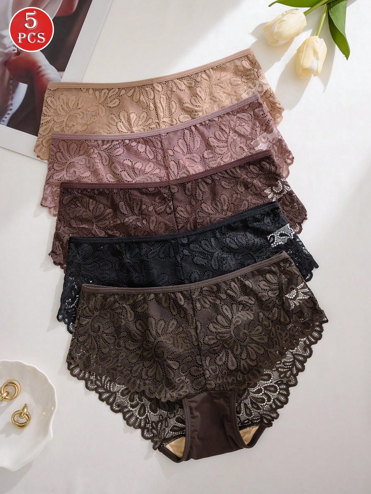 5 pack ladies lace patchwork briefs with comfortable fit cheap24