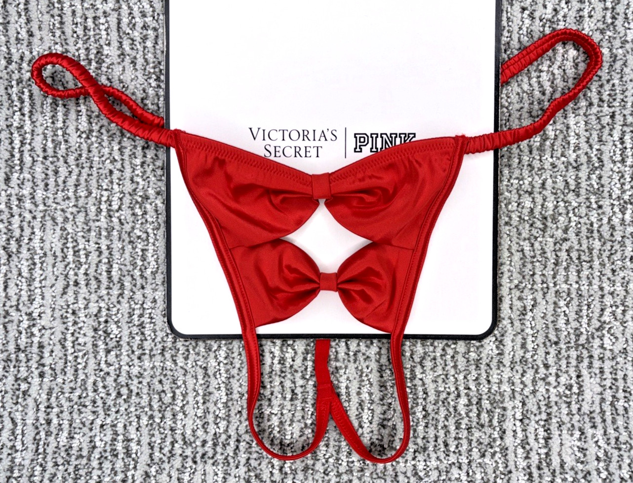 Victoria’s Secret Dream Angels NWT Medium Red Satin Bow Crotchles V String Panty