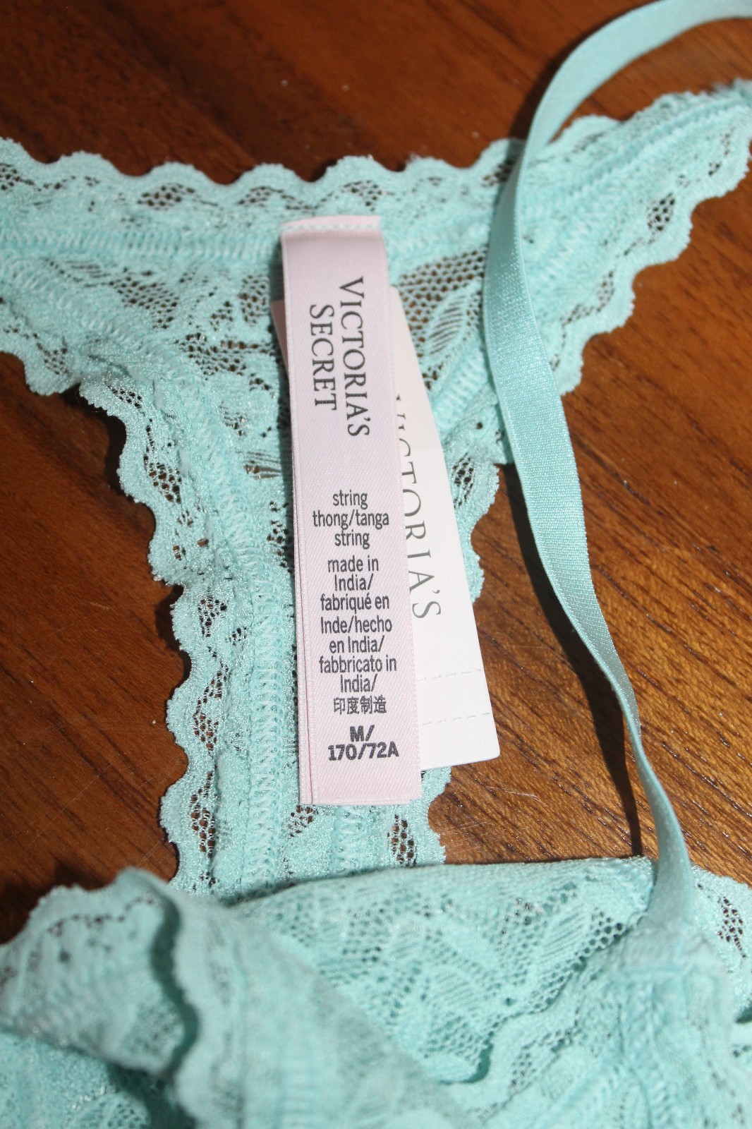 VICTORIA’S SECRET STRING THONG LACE SET OF 2 CANAL BLUE NEON BUBBLE PINK SIZE M