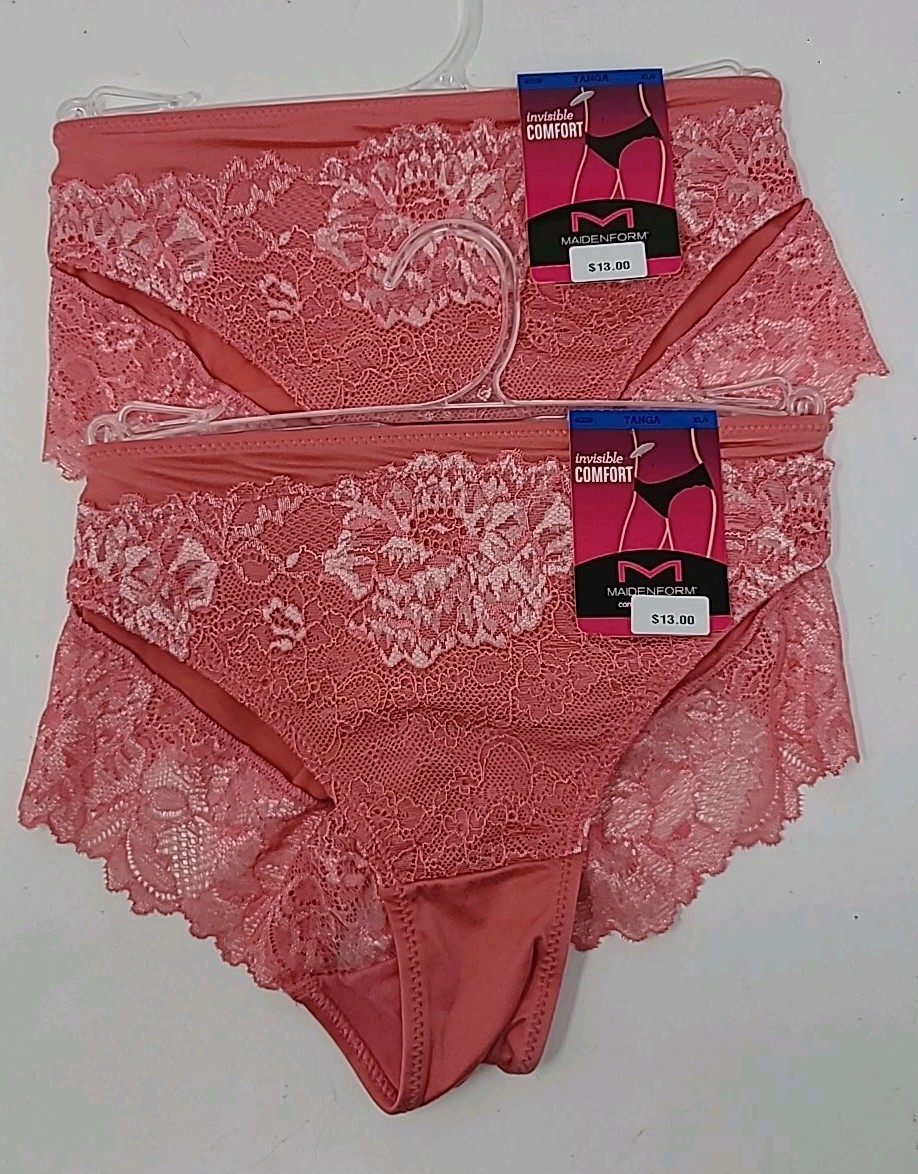 Women’s Maidenform 40159 Comfort Devotion Lace Back Tanga Panty Pink XL LOT OF 2