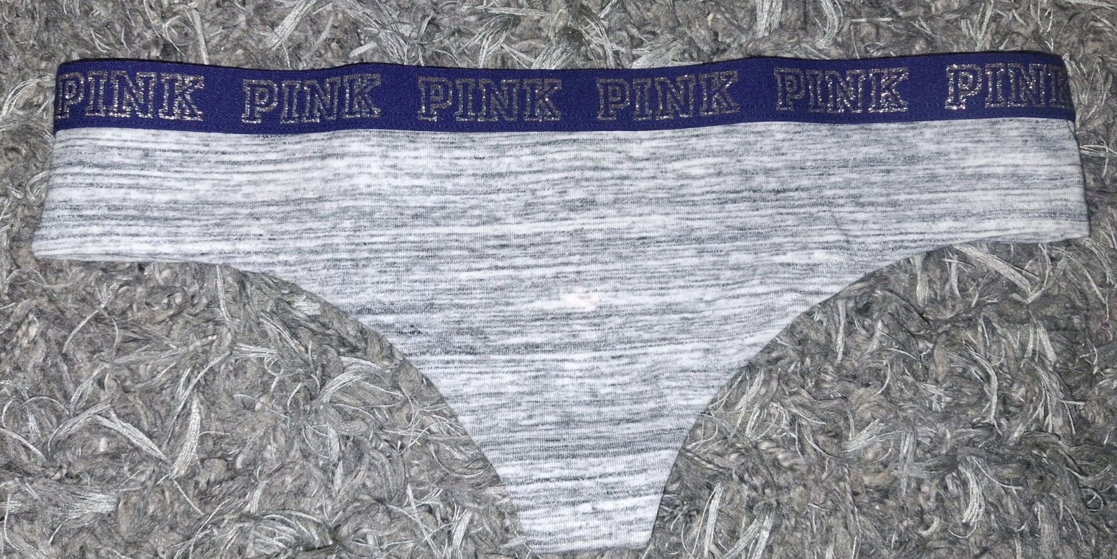 NeW Vs Pink Older Style logo thong Panty Size XS Heathered Grey/navy