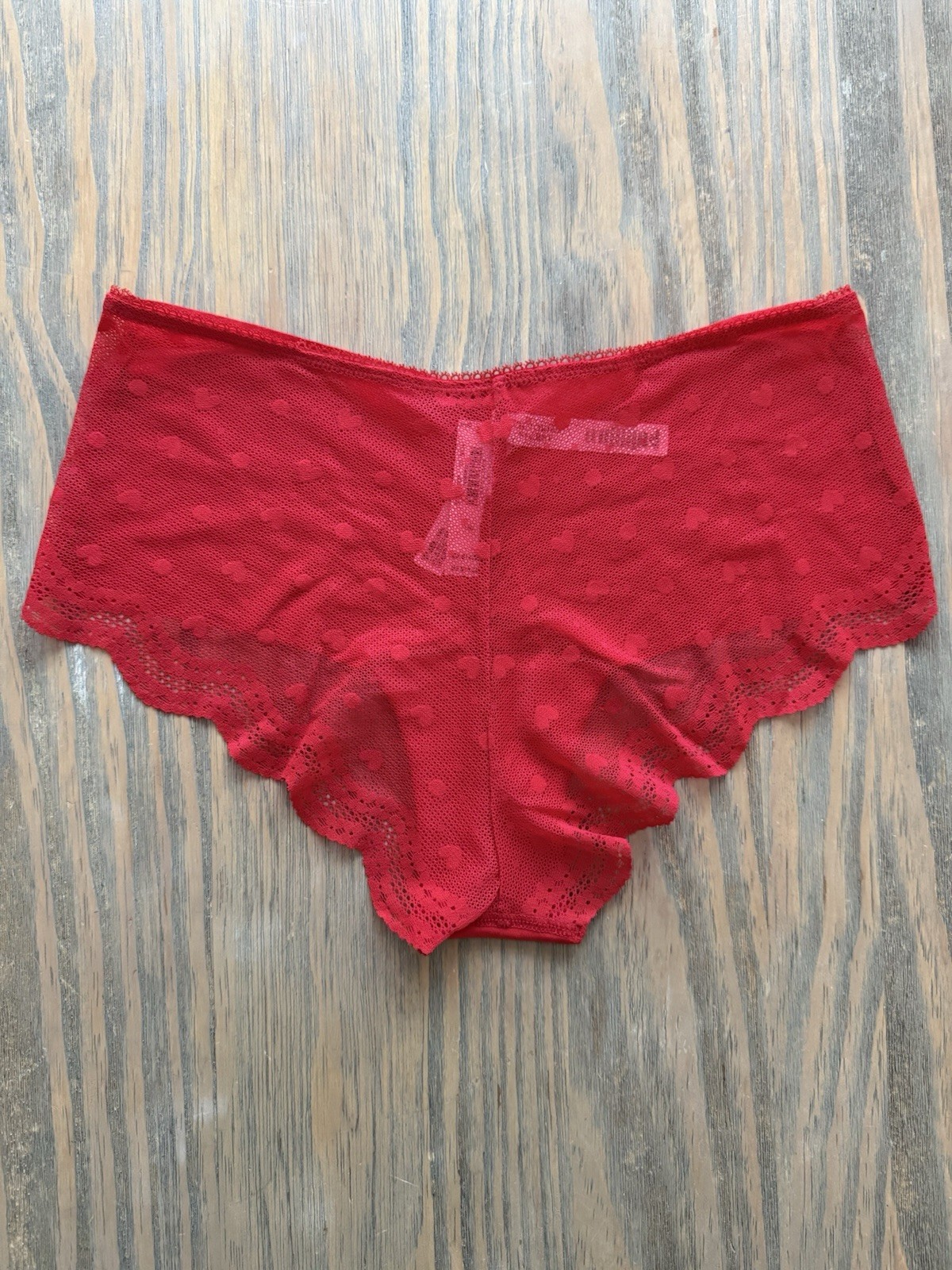 NWT Victoria’s Secret Red Heart Polka Dot Mesh Back Seamless Front Cheeky Large