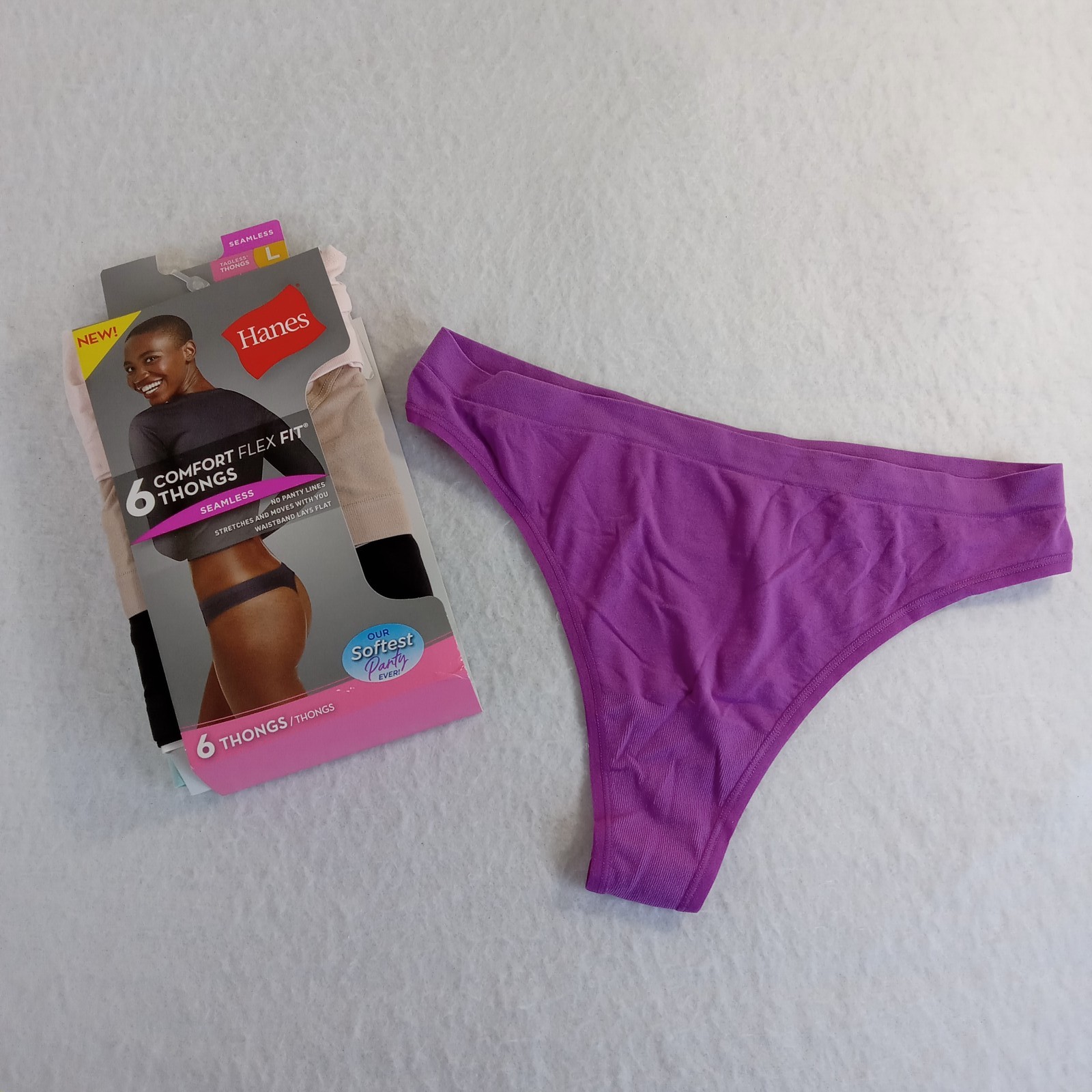 Hanes Women’s Comfort Flex Fit Seamless Thongs 6-Pack Size L Large Assorted