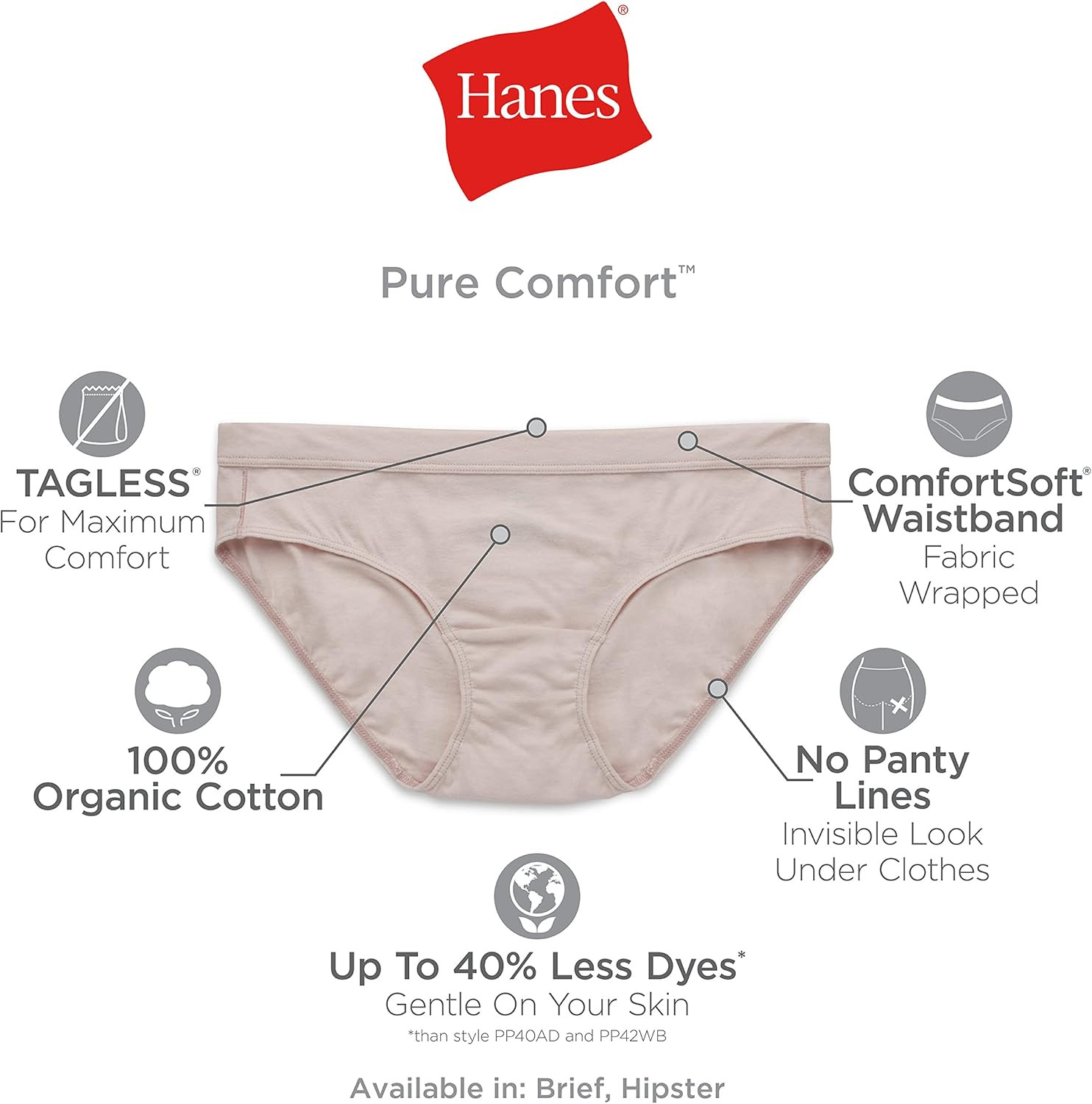 Women’S Organic Cotton Panties Pack, Comfortsoft Underwear, 6-Pack (Colors May V