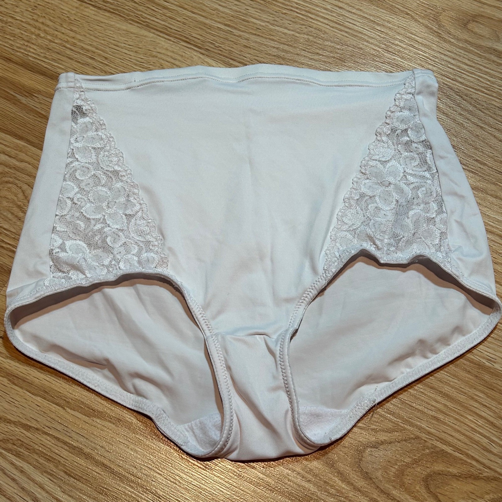Womens White High Waisted Brief Panties Floral Lace Side Panels Full Coverage