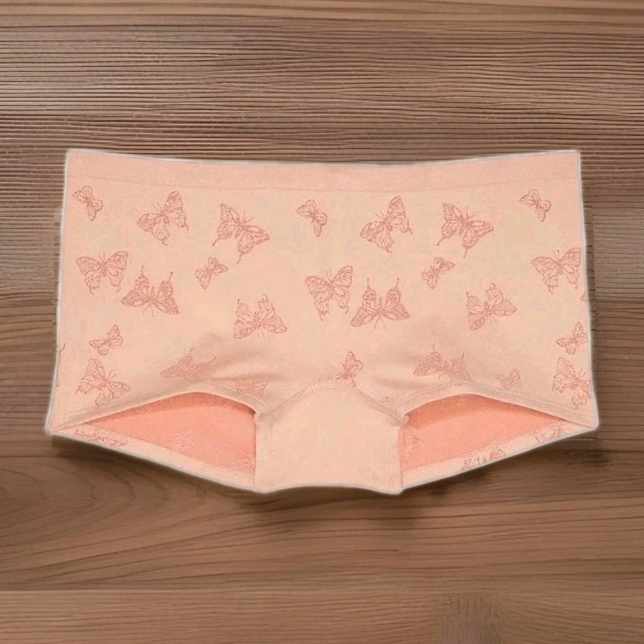 Victoria’s Secret Seamless Boyshort Panty Pale Apricot Garden Butterfly New