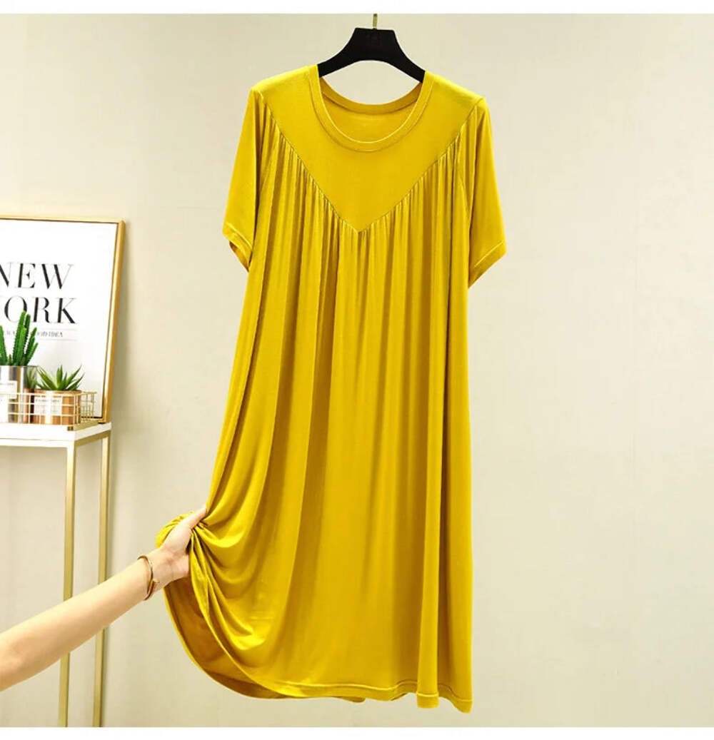 Loose plus Size Sp Dr Modal Women’s Summer Thin Home Gown Skirt Sle round Ne ort