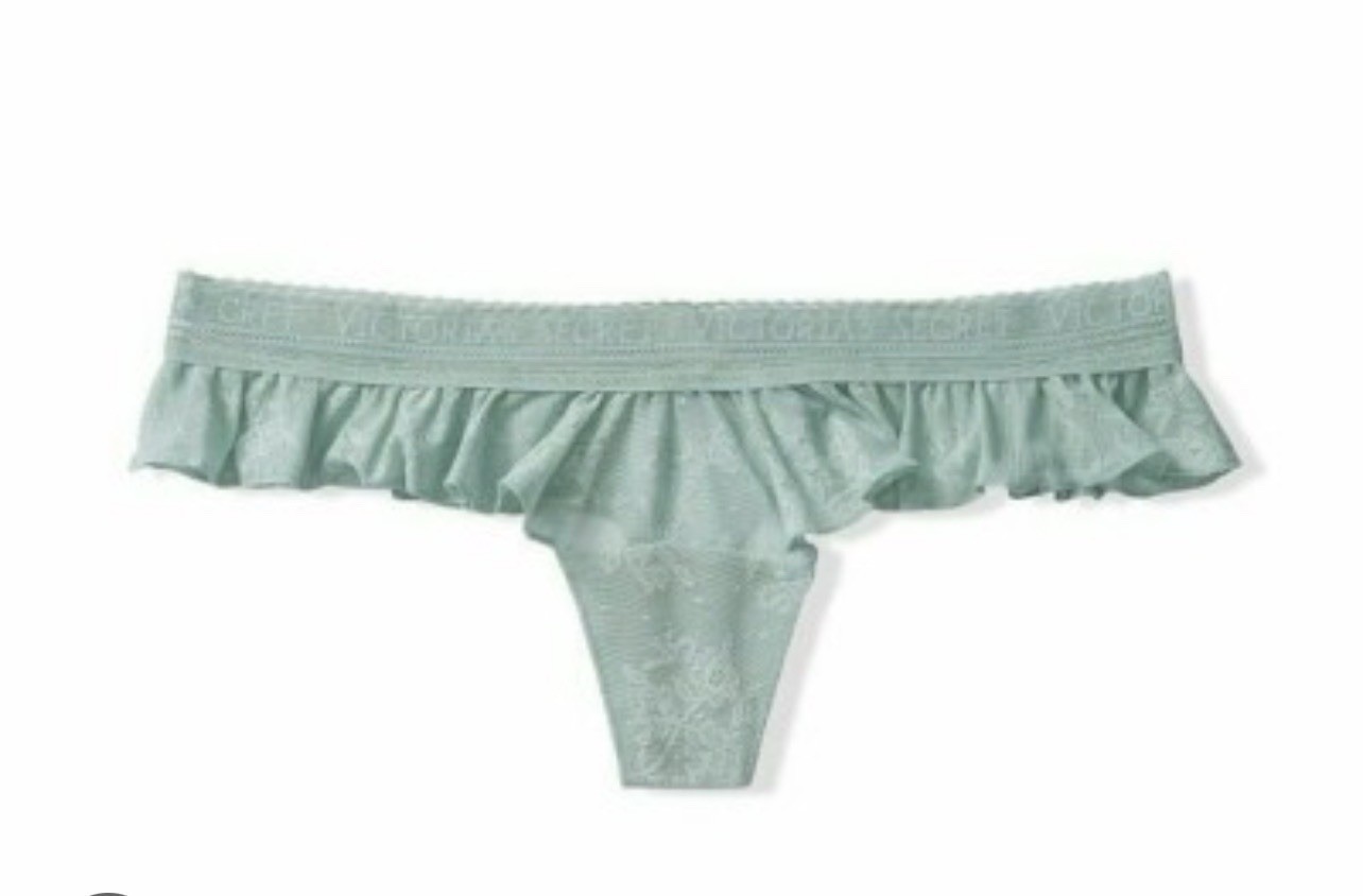 Victoria’s Secret Lace Fluttering Thong Panty Sage Dust Medium