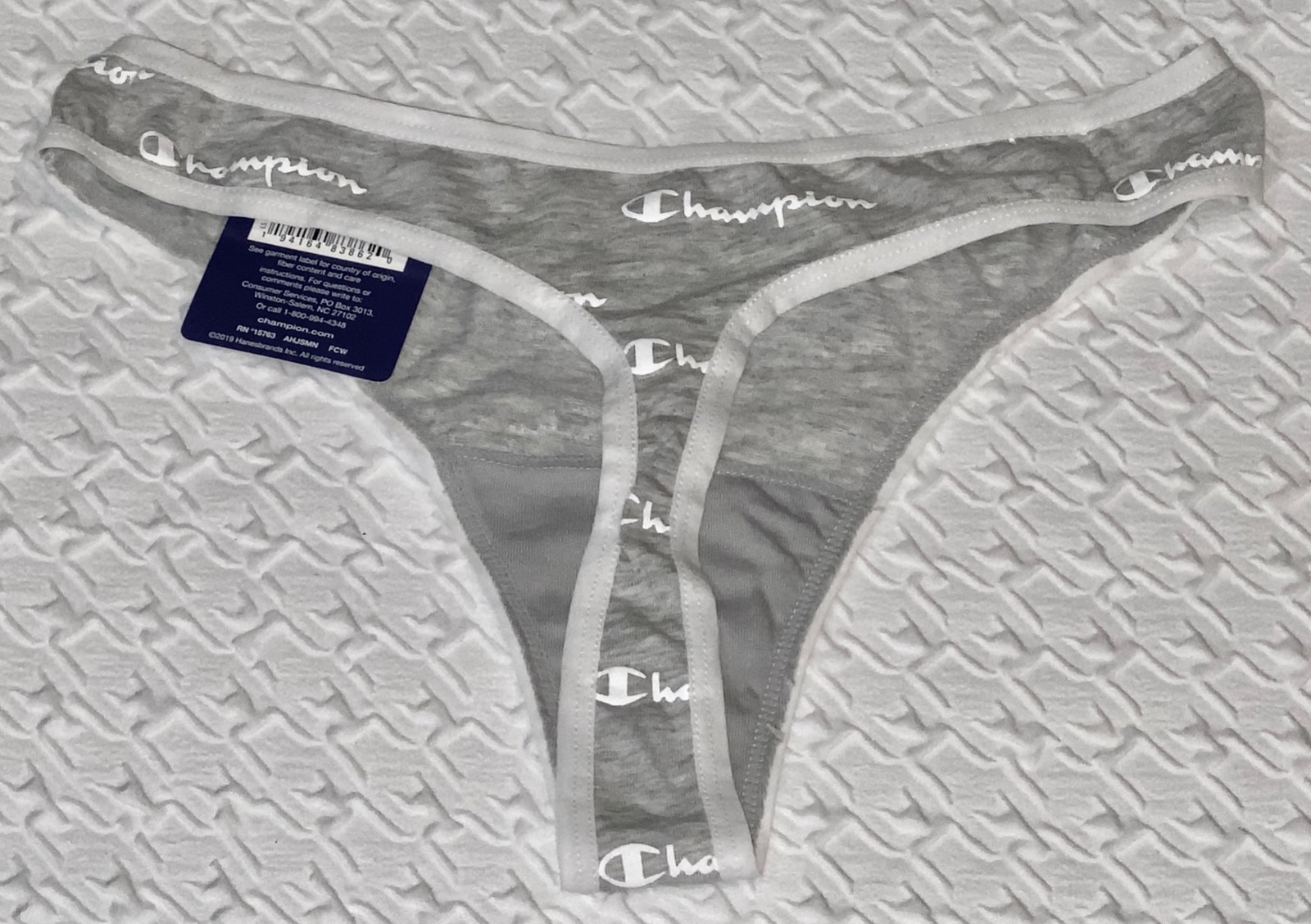 CHAMPION Thin Waistband Logo Grey Cotton Heritage Thong Panty Women S M L XL 2XL
