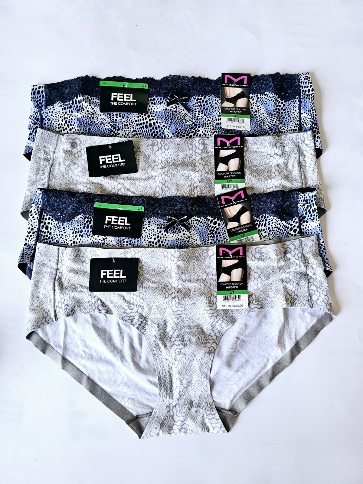 Maidenform 40851 4-Pair Women Comfort Devotion Hipster Panty Underwear Size 7 L