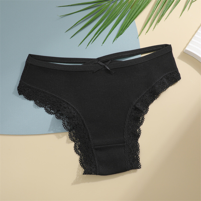 5PCS/LOT Sexy Womens Cotton Panties Brief Lace Trim Underwear Lingerie Underwear