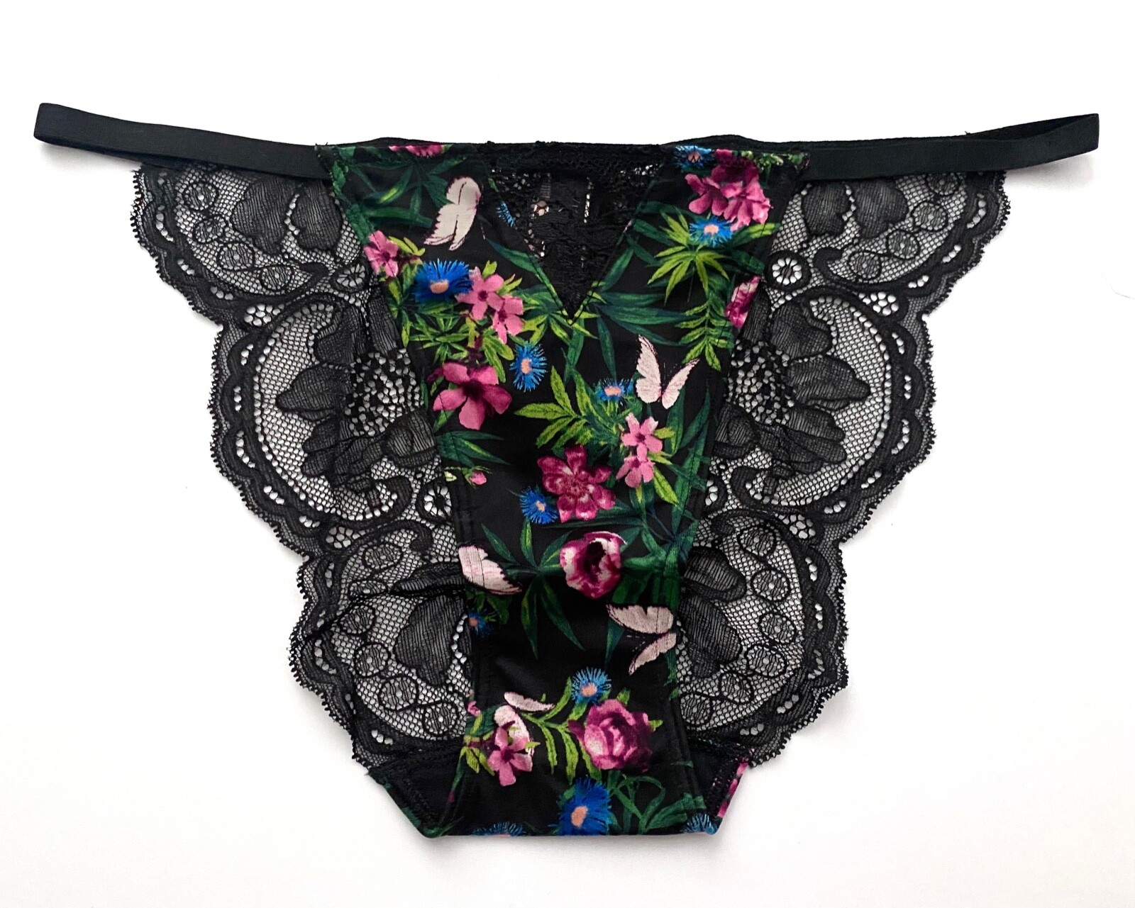 Victoria’s Secret String Cheeky Panty Black Floral Sexy S M L XL
