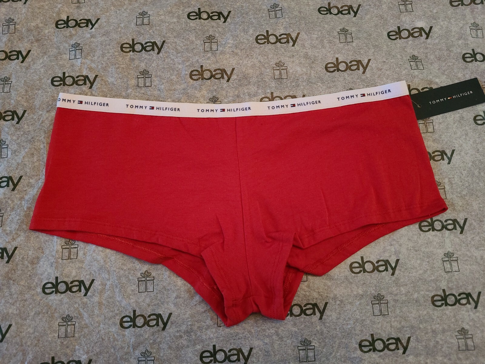 Large TOMMY HILFIGER Signature Logo Trendy Red Boyshort Panty ~ NWT