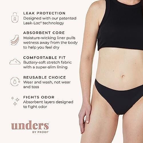 Proof. Thong, Light Absorbency Period Underwear for Women – Holds up to 1…
