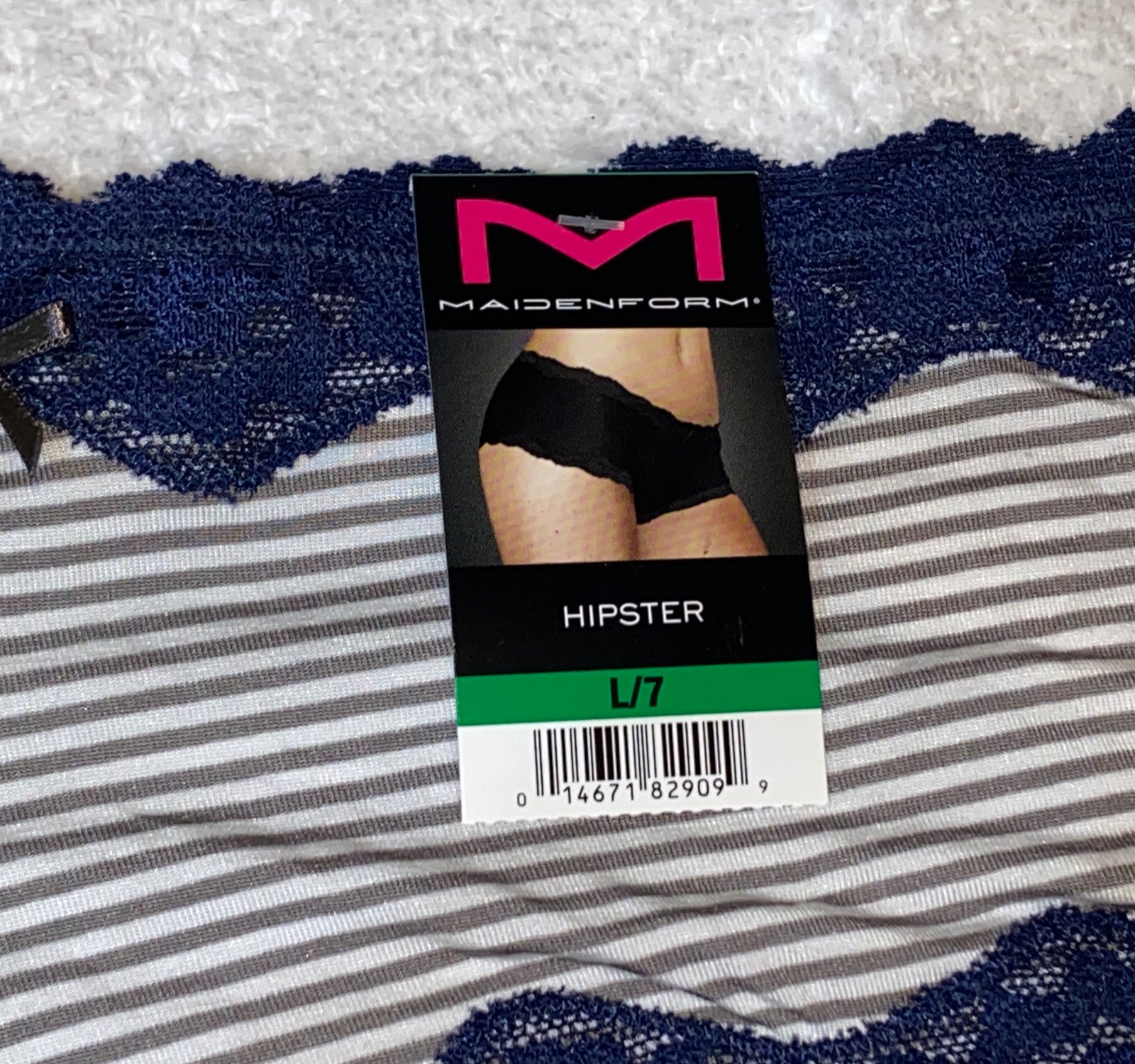 MAIDENFORM Scalloped Lace Trim Grey White Navy Hipster Panty Womens S 5 M 6 L 7