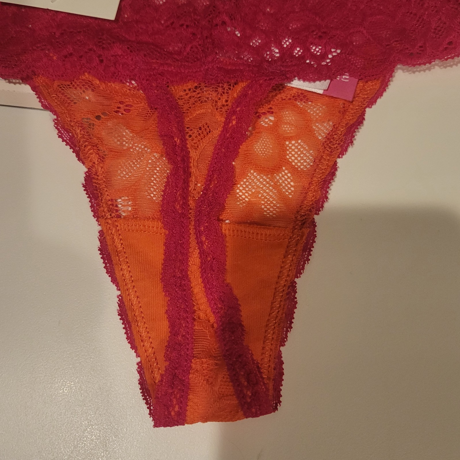 Cotton Spandex pink & orange lace thong underwear XS sz 1 BNWT